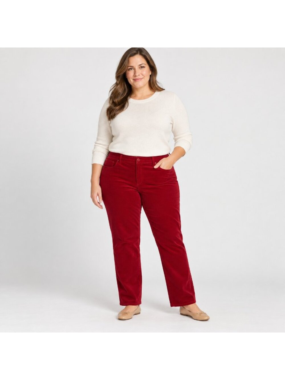 Talbots Signature Fit Velveteen Pant Plus 16W Red Stretch Straight Leg 5 Pocket